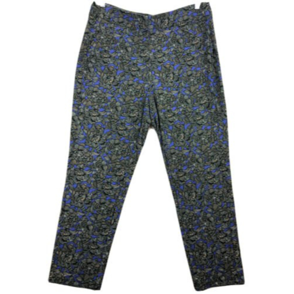 Chico's Travelers Women's Size 2 R (12 R) Stretchy Pants Black Blue Floral